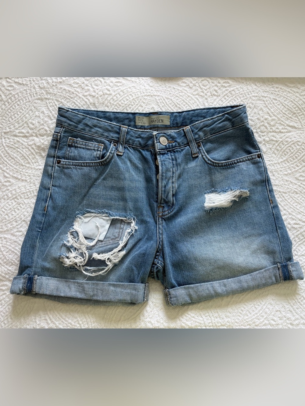 Topshop Light Blue Distressed Hayden Denim Shorts